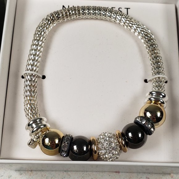 Nine West Bracelet Silver Tone Stretch Mesh Gold Silver Rhinestone Beads - Picture 3 of 8